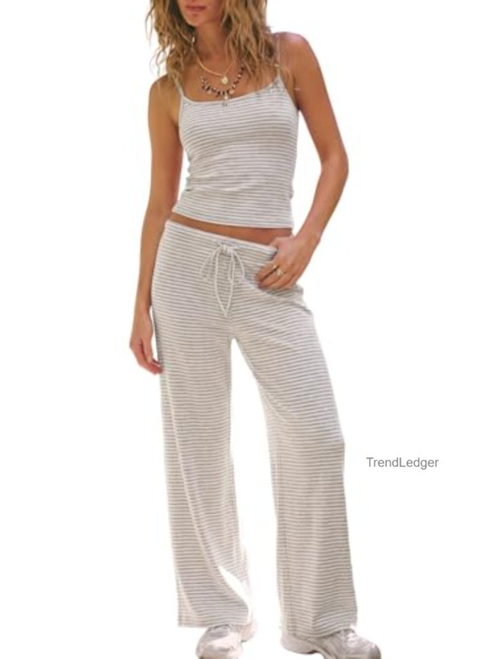 Lounge Set: Adjustable Strap Tank & Wide Leg Pants with Pockets, Rayon-Spandex